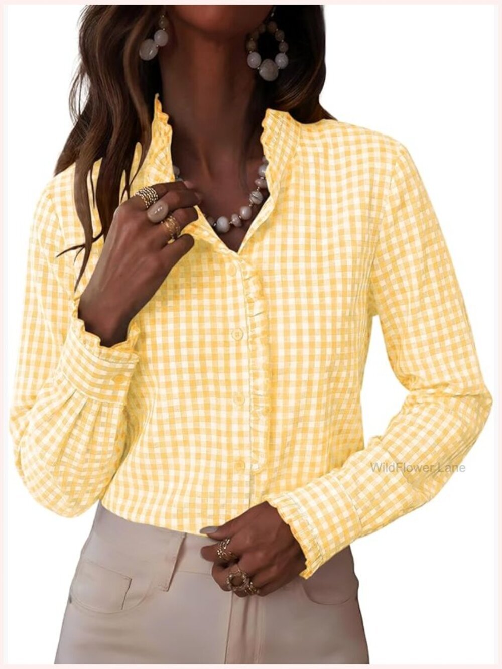 Dressy Casual Long Sleeve Button Down Shirt with Ruffle Cuffs